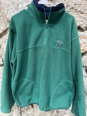 Lavalette, NJ Green Half-Zip Fleece with Navy Contrast Collar